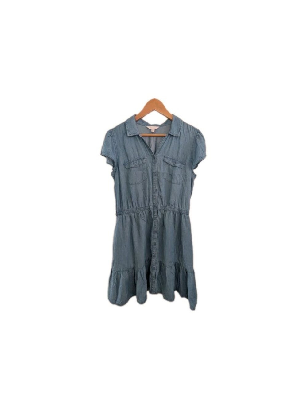 LC Lauren Conrad Denim Shirt Dress Medium Blue Jean Button Front Pockets Mini M